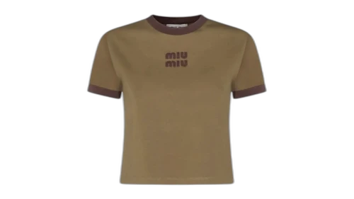 Miu Women's Cropped Jersey T-shirt Military Green/Brown